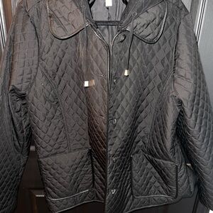 Charter Club Quilted Black Lightweight Shirt Jacket with Hood